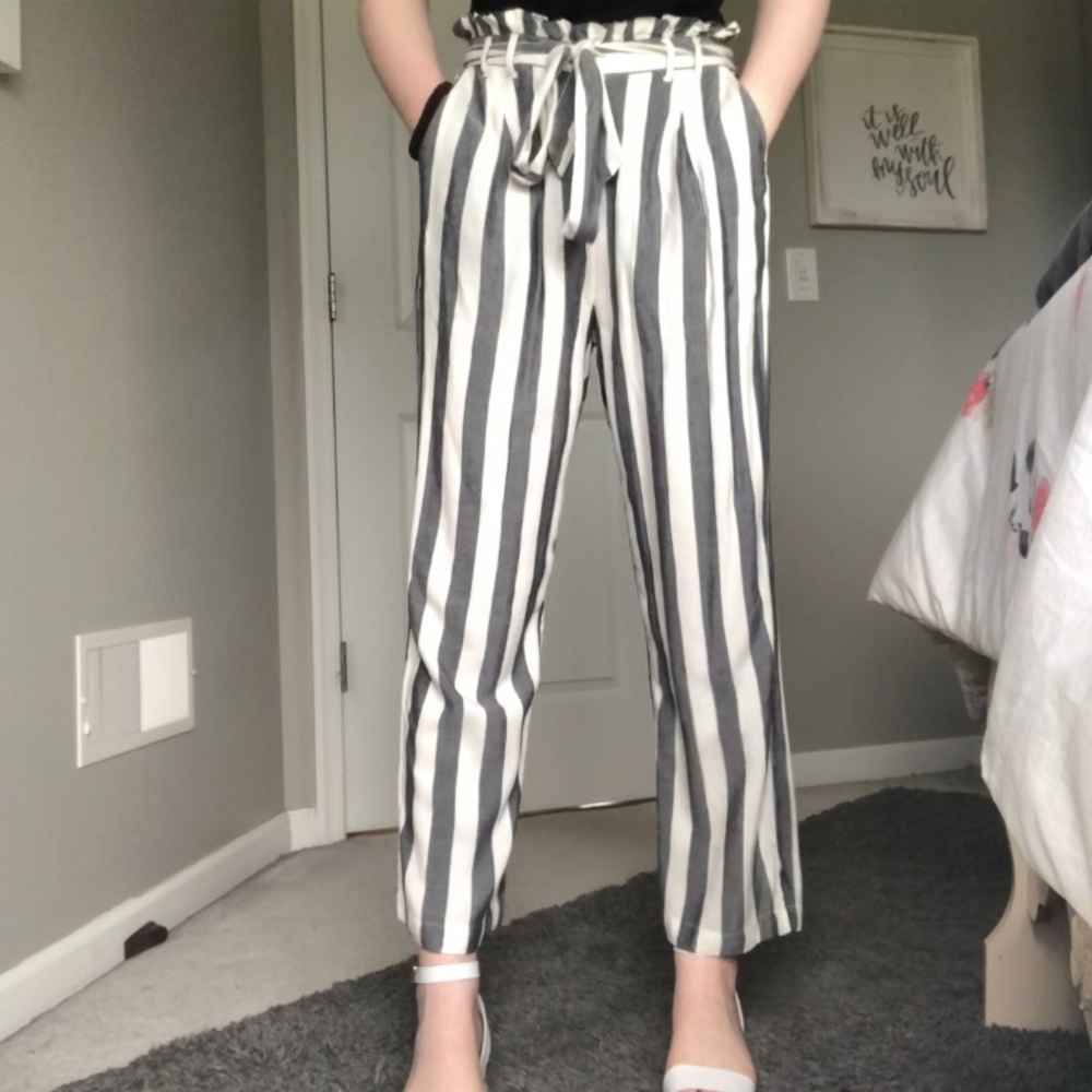 Striped, paper bag pants
